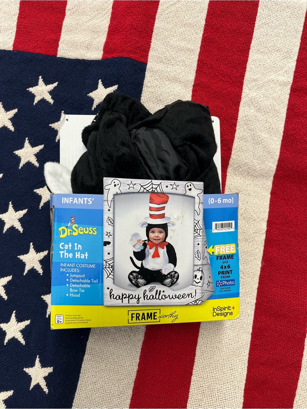 Dr. Seuss Cat in the Hat Infant Costume - Black, Red, White Size 0-6 Months NWT